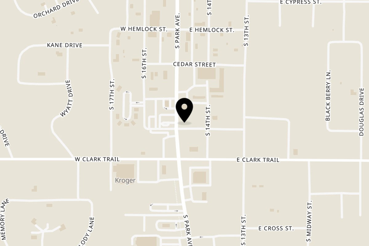 Map showing the location of Chuck's BBQ on 1420 S Park Ave in Herrin